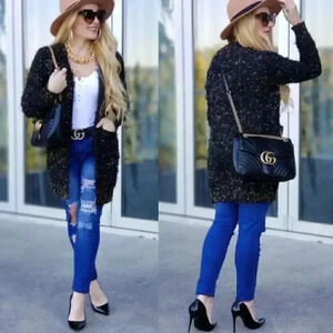 GLAM DOLLZ Gold Tinsel Black Knit Cardigan